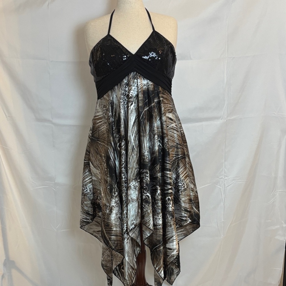 Chic Asymmetrical Halter Dress in Black and Brown